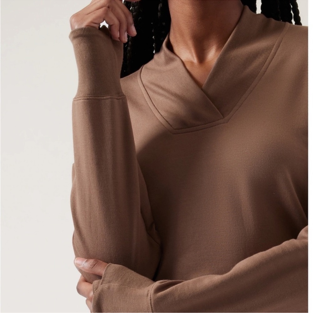 Athleta Clarity V-Neck Sweatshirt Rustic Beige - Picture 3 of 11